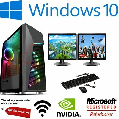 Gaming PC Bundle Intel Core i7 8GB 1TB GT710 DUAL SCREEN Windows 10 ULTRA FAST  - Image 1 of 4