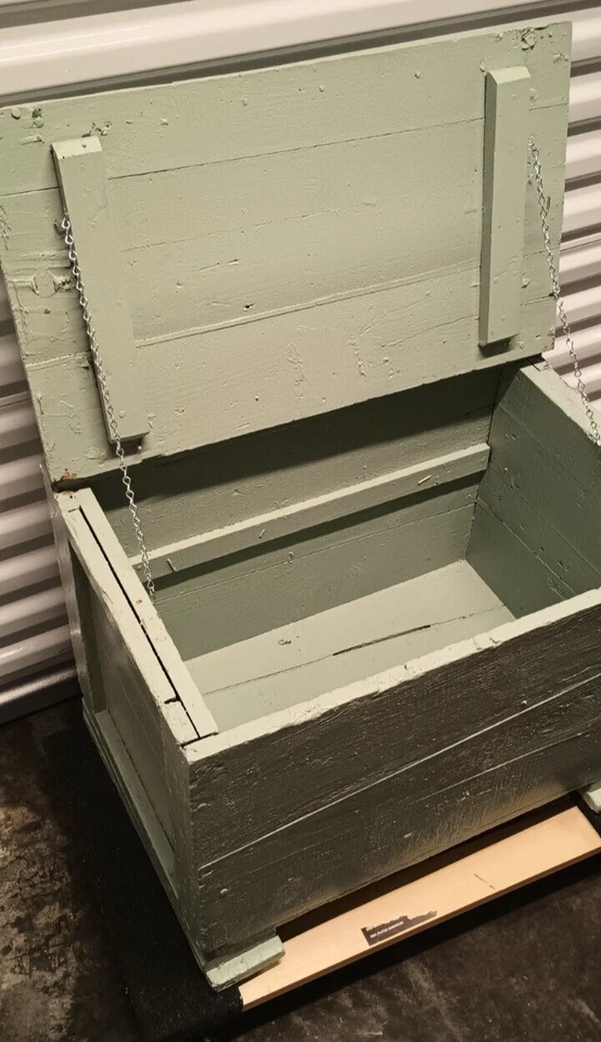 Primitive Chest Crate Storage Box Wooden Trunk Mint Green Hinged PICK UP ONLY - Image 1 of 4