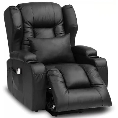 Power Recliner Sofa PU Leather Heat Massage Lift Recliner Chairs for Living Room - Image 1 of 4