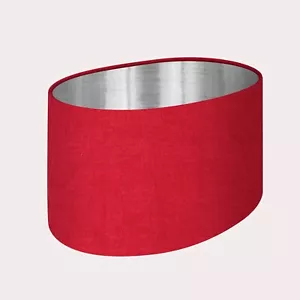 Pantalla Rojo Oscuro Texturizada 100% Lino Cepillado Plata Ovalada Pantalla de Luz - Imagen 1 de 5