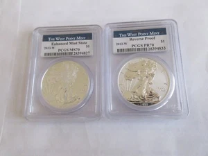 2013 W American Eagle Silver Dollar (2) Two Coin Set. PCGS PR70/MS70 - Picture 1 of 6