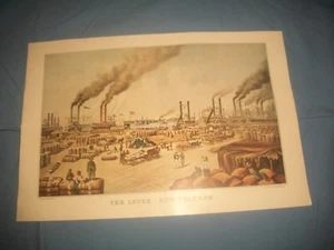 Currier & Ives Reprint "The Levee,New Orleans 1884~TRAVELERS CALENDER PRINT 1949 - Picture 1 of 5