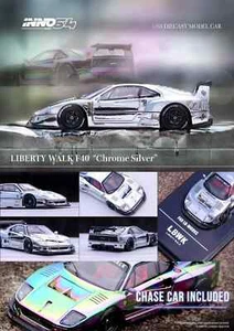 COCHE MODELO DIECAST LBWK F40 CROMO PLATA 1/64 POR INNO MODELS IN64-LBWKF40-CHS - Imagen 1 de 2