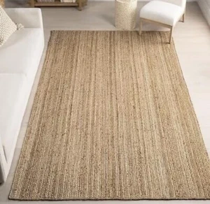 Hand Woven Jute Braided Rug – Reversible Boho Entry Area Rugs 3'x5' Natural - Picture 1 of 5
