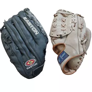 2 Easton McGraw Baseball Gloves Tan Black Mitt Left Hand Catchers Need Cleaning - Picture 1 of 24