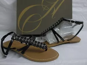 Enzo Angiolini Size 6 M Foxie Black Leather T Strap Sandals New Womens Shoes - Picture 1 of 7