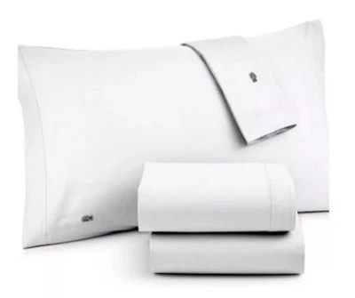 Juego de sábanas LACOSTE Queen 4 piezas 100 % sarga algodón cepillado blanco   Foto 1 de 4