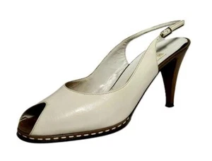 Bruno Magli Beige 8.5B Leather Open Peep Toe Sling Back Italy +Shoe Stretchers - Picture 1 of 10