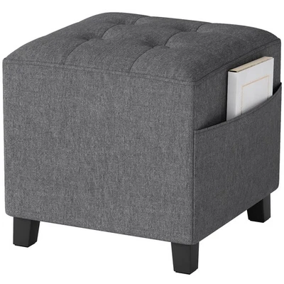HOMCOM Small Footstool Square Ottoman with Padded Seat for Living Room Grey - Image 1 of 4