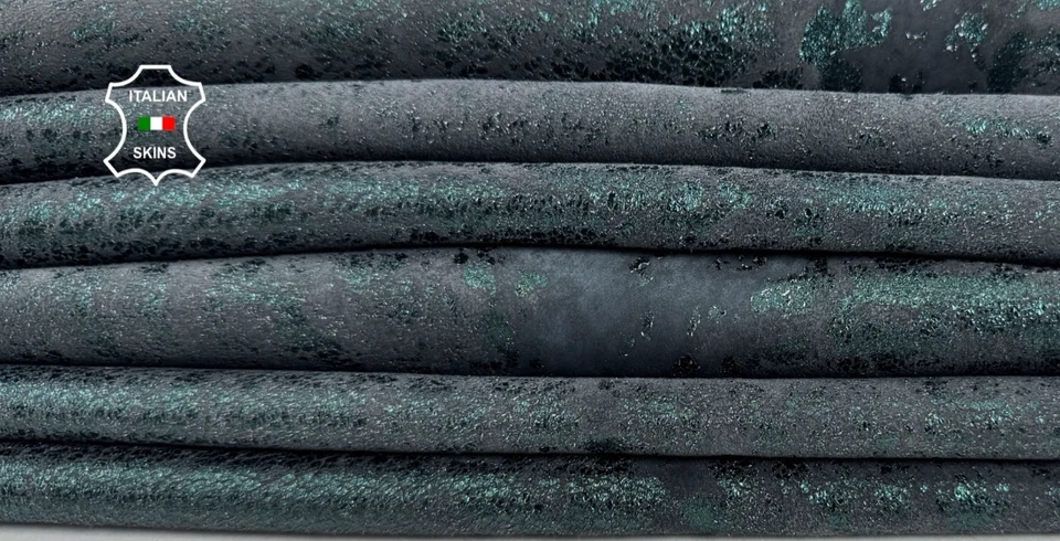 METALLIC TEAL GREEN VINTAGE Thick Soft Lambskin Leather 2 skin 14sqf 1.1mm C6805 - Image 1 of 4