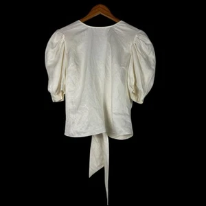 BA&SH Saphia Ivory Top Short Puff Sleeve Open Tie Back Blouse Women's Small - Picture 1 of 6