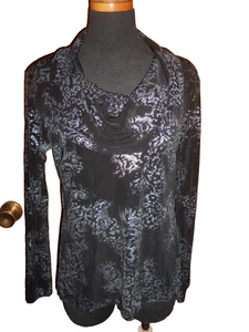 Chico's Chicos Black Silver Cowl Neck Travelers Knit Dressy Top Size 1 Small New - Picture 1 of 7