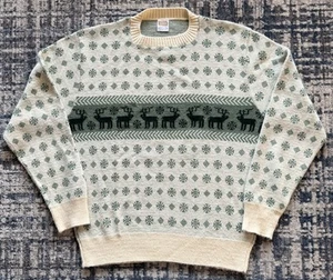 Vintage 1950s Drummond Snowflake Reindeer Orlon Acrylic Sweater XL Winter 50s - Picture 1 of 5