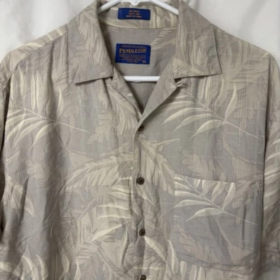 Pendleton 100% Silk Wood Button Up Hawaiian Tee Shirt Size Medium Floral Design - Image 1 of 4