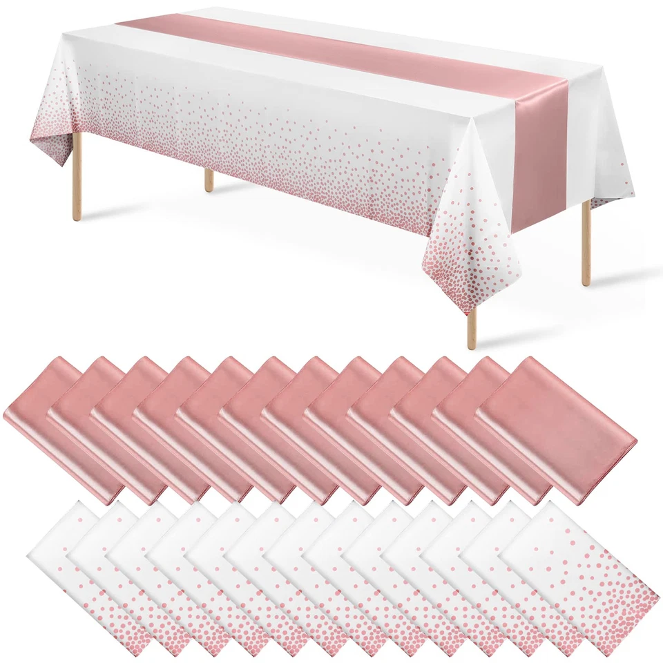 Pacote com 24 Toalhas de Mesa Ouro Branco e Rosa - Toalhas de Mesa PEVA Retangulares e... - Imagem 1 de 4