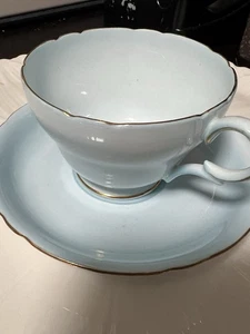 Shelley Porzellan zierliche blau gold Tasse Untertasse - Bild 1 von 11