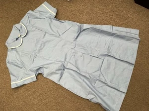 NURSES DRESS UNIFORM NEW LIGHT BLUE S/S UK 24 WHITE TRIM SCALLOP COLLAR COSPLAY - Picture 1 of 5