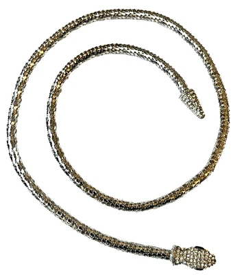 Silver Tone Scale Chain Snake Rhinestone Head Tail Eye Necklace Magnetic 21 - Image 1 of 4