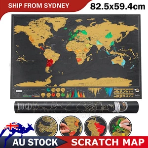 Deluxe Large Scratch Off World Map Personalized Travel Poster Travel Atlas Decor - Picture 1 of 9