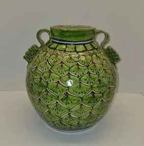 Vintage Hand Painted Peacock Mermaid Design Terra Cotta Talavera Mexico Jug Vase - Picture 1 of 10