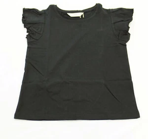 Mango Girl's Short Sleeve Organic Cotton Frilled T-Shirt AR8 Black Size 5 NWT - Picture 1 of 3