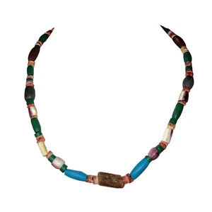 Peruvian Spondylus Shell Turquoise Fossilized Shark Bone Bead Necklace - Picture 1 of 5
