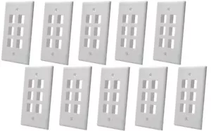 Paquete de 10 Puertos Keystone Insert Jack CAT5 CAT6 RJ45 Coaxial 1 Banda Placa de Pared BLANCA - Imagen 1 de 1