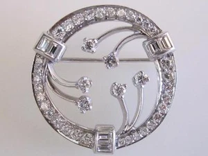 EXQUISITE RETRO PLATINUM & DIAMOND CIRCLE PIN BROOCH, VINTAGE - Picture 1 of 8