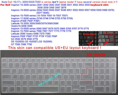 Keyboard Skin Cover for Dell Inspiron 15-5000 5555 5557 5558 5559 5566 5576 5577 - Image 1 of 4