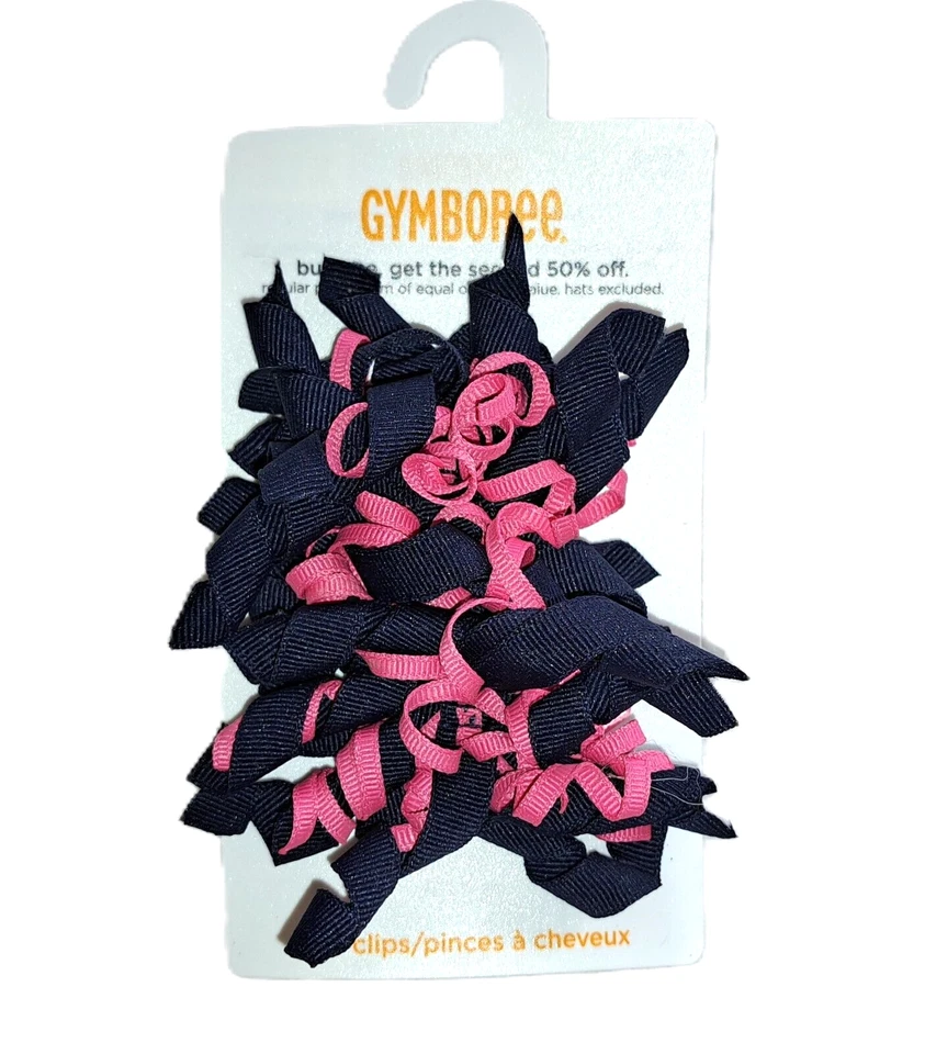 Girls GYMBOREE navy blue dark pink curly loop barrettes NWT ribbon bows 2012 - Image 1 of 2