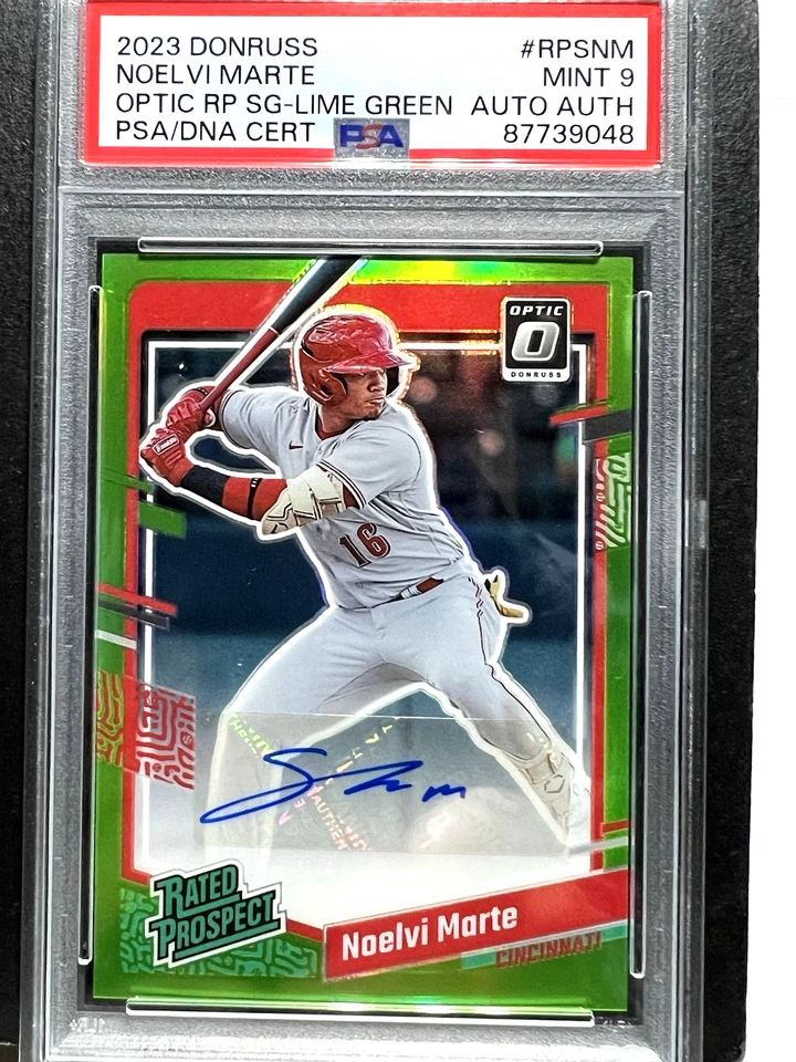 Noelvi Marte 2023 Donruss Optic Rated Prospect RC Auto Lime Green /50 PSA MINT 9 - Image 1 of 4