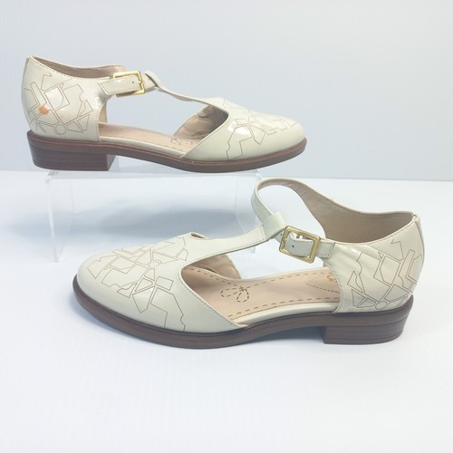 Scarpe Clarks UK 4.5 D Mary Jane in pelle bianca boho hippie retrò