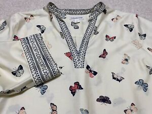 Coldwater Creek Womens 2X Plus Shirt 3/4 Sleeve Multicolor Butterfly Print