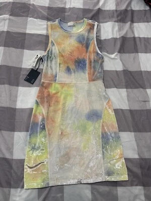 Vestido de veludo Aritzia Wilfred Free pequeno tingido neon gola redonda mini novo com etiquetas - Imagem 1 de 4