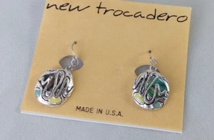 New Trocadero Silver Tone Enamel & Abalone/MOP Earrings New on Card - Picture 1 of 8