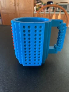 Lego Build-On Brick Blue Mug - BPA-free Plastic 12oz Coffee Mug - Picture 1 of 5