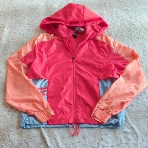 Adidas Logo Windbreaker Color Block Red Peach Track Nylon Jacket Size M Vented - Picture 1 of 7