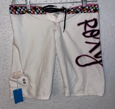 ROXY Womens Board Shorts Swim Surfing Trunks Sz 9 White Heart Logo Wax Comb VTG - Image 1 of 4