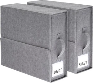 Bed Sheet Organizer 2 Pack Foldable Closet Storage Foldaway Bedding Cube Grey - Picture 1 of 6