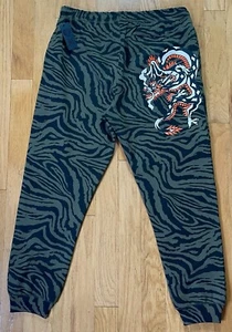 Ed Hardy Dragon Green/Black Zebra Print Camo Jogger Pants - Men’s Size L - NWT - Picture 1 of 5