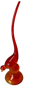 Vintage MCM Viking Glass Long Tail Bird Persimmon 10” EUC