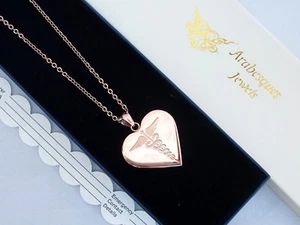 ROSE GOLD LADIES HEART STAINLESS STEEL SOS NECKLACE/PENDANT MEDIC ALERT TALISMAN - Picture 1 of 6