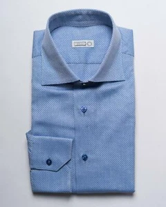 Zilli $ 1.250 blau geometrisches Gewebe Roma maßgeschneiderte Passform Hemd (46 EU) 18 US - Bild 1 von 4