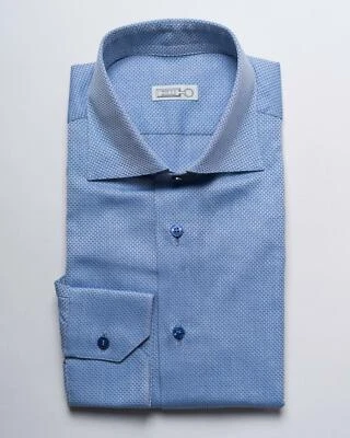 Camisa de vestir Zilli $1,250 azul tejido geométrico Roma ajuste a medida (46 eu) 18 EE. UU. Foto 1 de 4