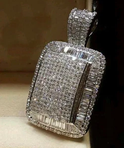Men's Pendant 4Ct Baguette Cut Created Diamonds Charm Gift 14K White Gold Plated - Picture 1 of 3