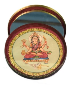 Brass Holy Goddess Gatta Ji Indian Hand Painting Hindu Pooja Travel Box. G23-174 - Picture 1 of 9