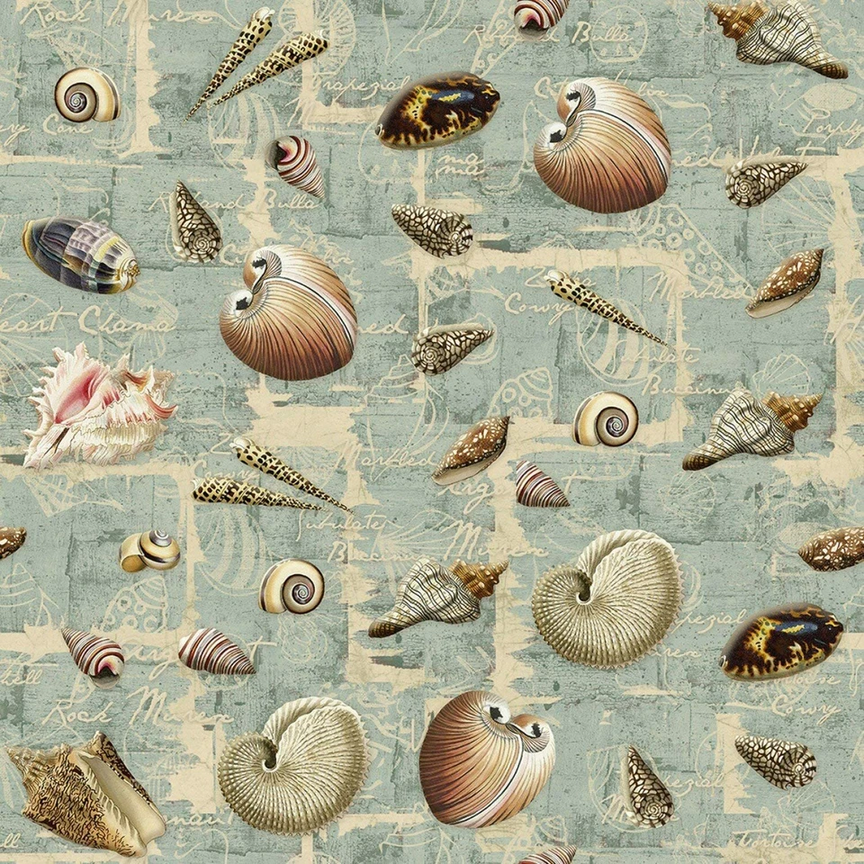 Sea Shells Collection Green 100% Cotton Fabric by The Yard - Image 1 of 1