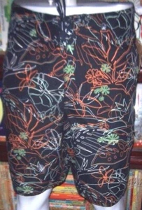 NEW HOBIE sz 30 BOARD SHORTS  swim trunks geometric wild tropical  BLACK - Picture 1 of 4
