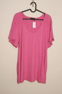Lane Bryant Pink short sleeved T-Shirt dress v-neck, flowy, loose-fitting NWT - Picture 1 of 6