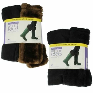 Ladies RJM Fleece Wellie Socks With Faux Fur Style - 'SK282CDUA' - Picture 1 of 5